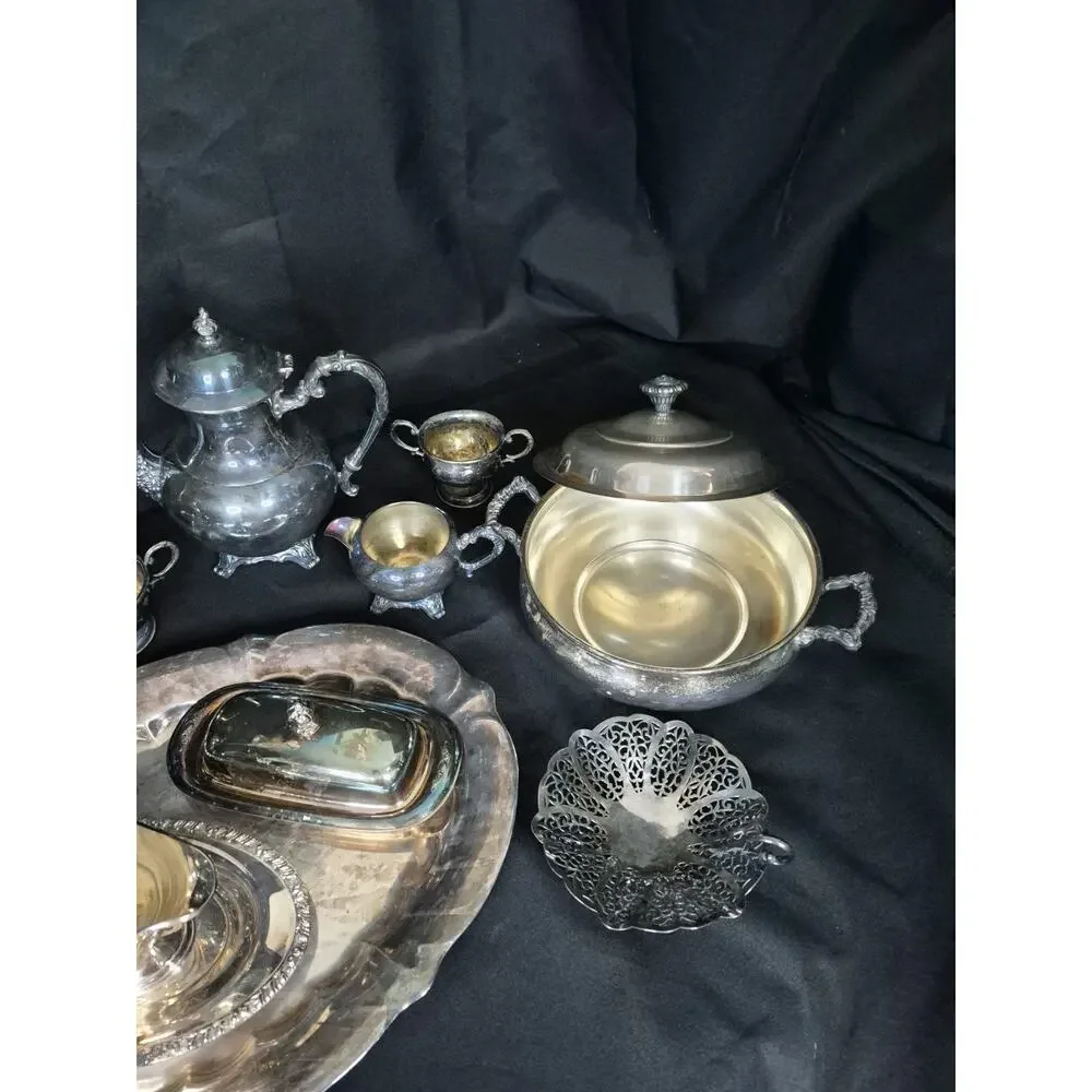 Vtg Silverplated WM Rogers Henley Service Set Tea Sugar Cream Butter Gravy Candy
